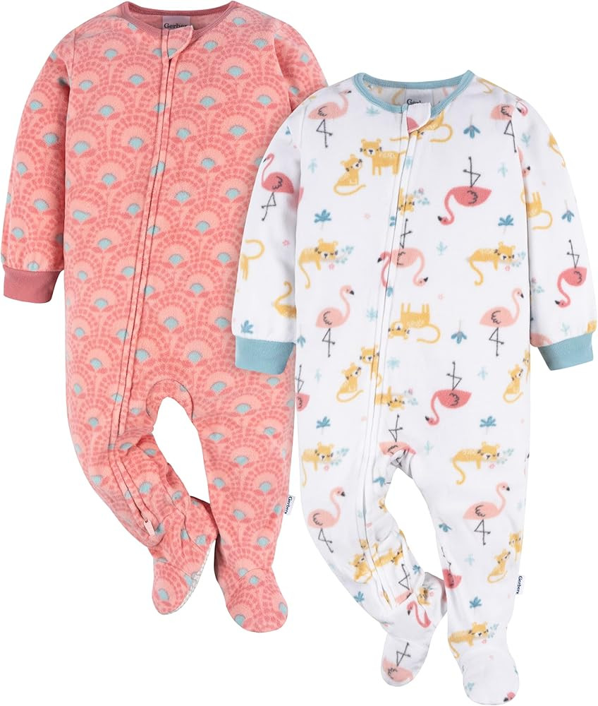 Gerber Baby Girls' Toddler Loose Fit Flame Resistant Fleece Footed Pajamas 2-Pack | Amazon (US)
