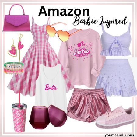 Amazon Barbie inspired outfit finds, shoes, purses, earrings, dresses, cocktail dress, drinking glasses, bracelets, tumbler, swimsuits, YoumeandLupus, Barbie, pink

#LTKBacktoSchool #LTKSeasonal #LTKstyletip