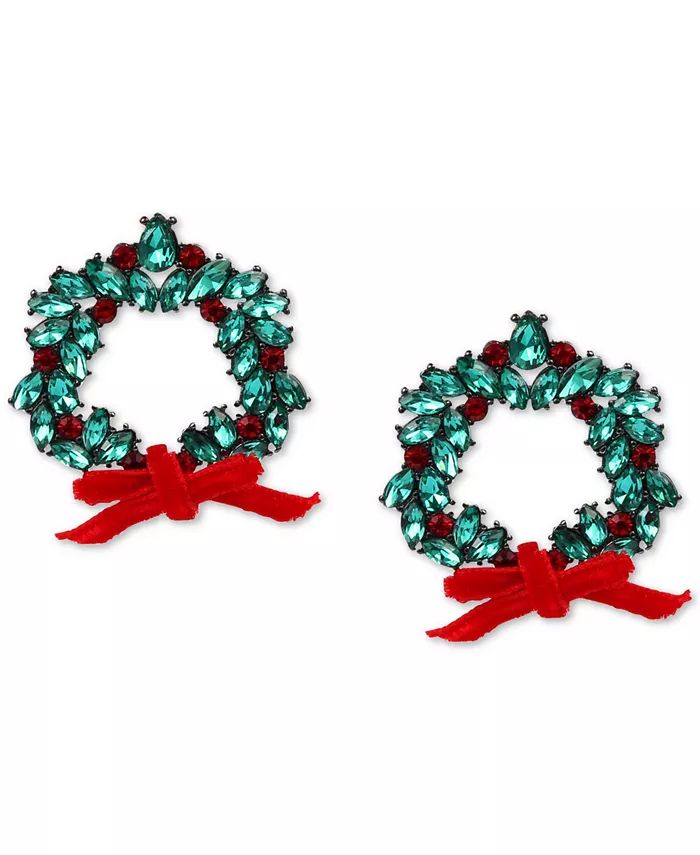 Holiday Lane Hematite-Tone Red & Green Crystal Wreath Drop Earrings, Created for Macy's - Macy's | Macy's