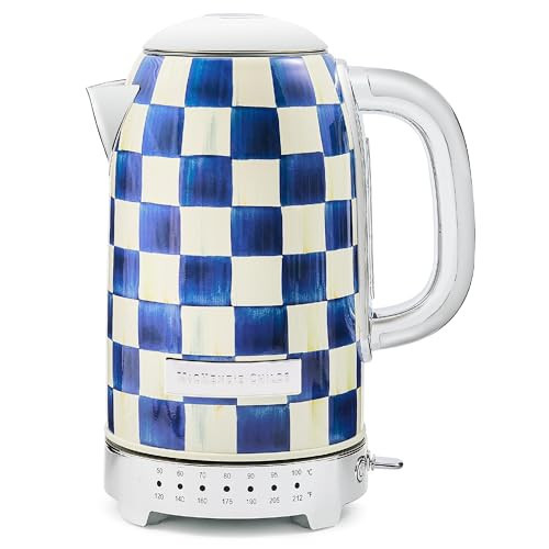 MACKENZIE-CHILDS Electric Kettle, Stainless-Steel Tea Kettle, Blue-and-White Royal Check | Amazon (US)