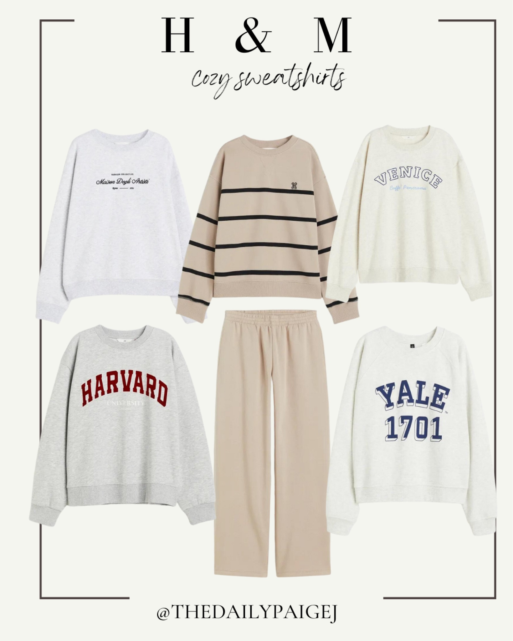 I don’t know about you, but I live in sweatshirts all fall and winter long. More specifically I live in crew necks. I love all these fall crewneck options from H & M. These would be super cozy options for fall. I also love how they can be paired with matching sweatpants to make a set. 

Fall outfit, striped sweaters, fall denim, black denim, light wash denim, loafer, fall sweaters, fall vests, neutral outfit, cropped sweaters, fall fedora, black and white, Autumn outfits, autumn fashion, autumn colors, autumn jacket, autumn jeans outfit, autumn jacket womens, autumn street style, fall outfits women, fall outfits under $50, fall dresses, fall footwear, summer transition, pumpkin picking outfits, get cozy, fall cozies, crewneck sweatshirts, graphic sweatshirts, fall sweatshirts, neutral sweatshirts, lounge wear, lounge wear sets

#LTKunder50 #LTKSeasonal #LTKunder100