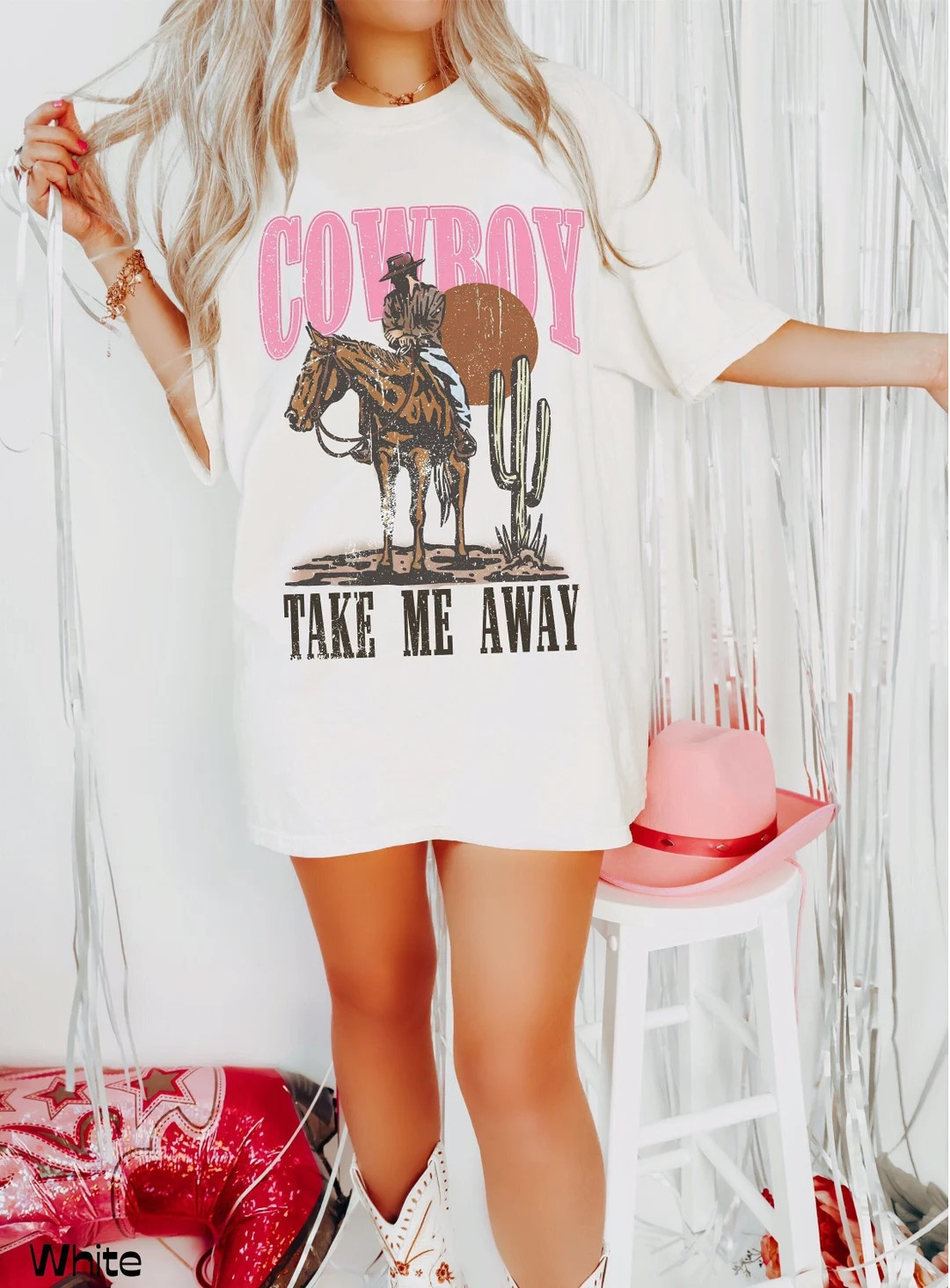 Western Graphic Tee Comfort Colors Shirt Retro Cowboy T Shirt Country Concert Outfit Pink Cowgirl... | Etsy (US)