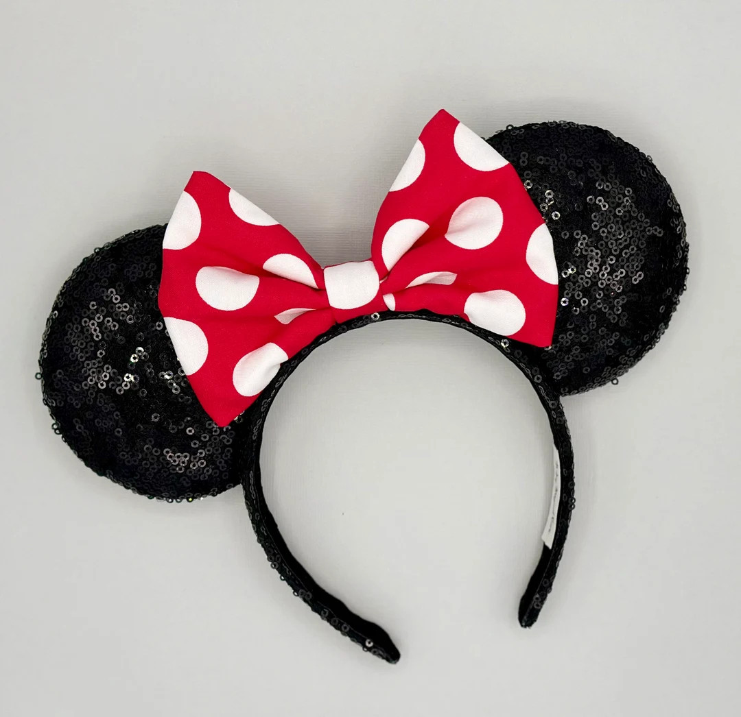 MADE TO ORDER Black Sequin Ears W/ Red Polka Dot Bow | Headband Mouse Ears | Minnie Ears - Etsy | Etsy (US)