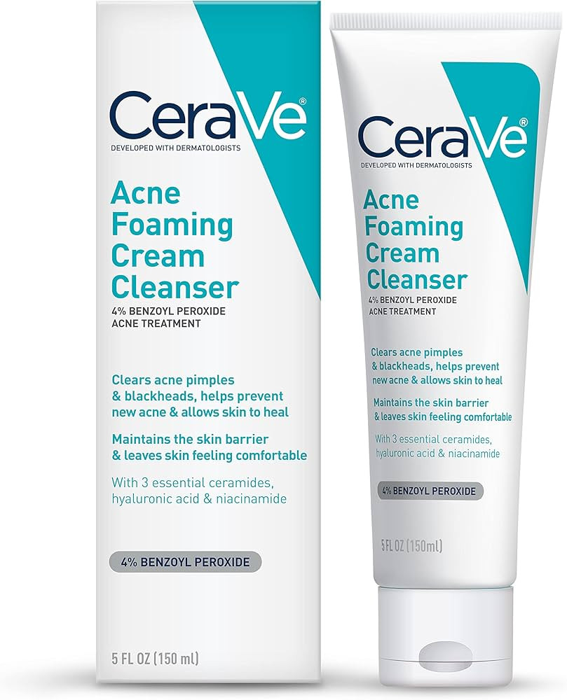 CeraVe Acne Foaming Cream Cleanser | Acne Treatment Face Wash with 4% Benzoyl Peroxide, Hyaluroni... | Amazon (US)