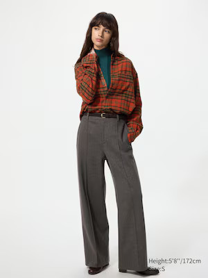 UNIQLO Women's Brushed Jersey Wide Pants Herringbone, Gray, Small | UNIQLO (US)