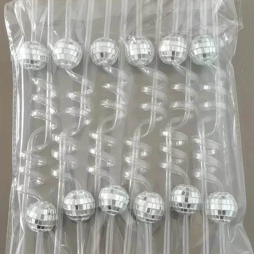 12-Pack Disco Ball Straws: Reusable Plastic Decorations for Disco Parties, Bachelorettes, Home Ba... | Temu Affiliate Program