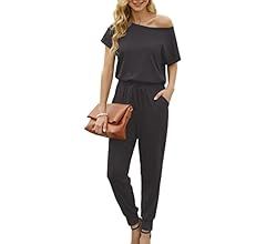 KAY SINN Summer Jumpsuit Rompers Off Shoulder for Women with Pockets Casual Elastic Waist | Amazon (US)