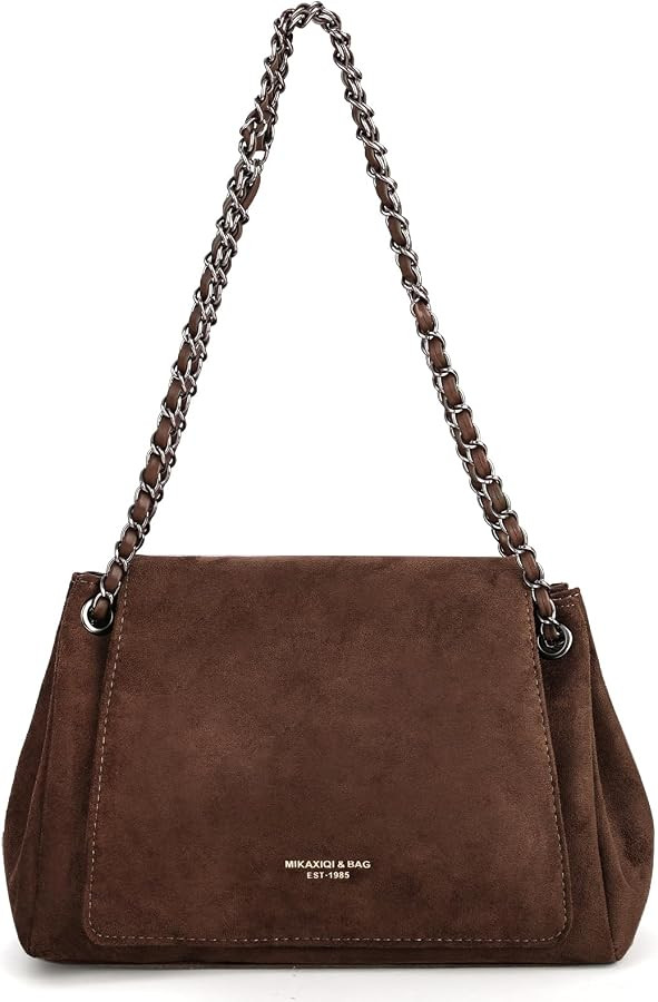Slouchy Suede Shoulder Bag for Women, Trendy Soft Faux Suede Ruched Designer Crossbody Handbag Un... | Amazon (US)