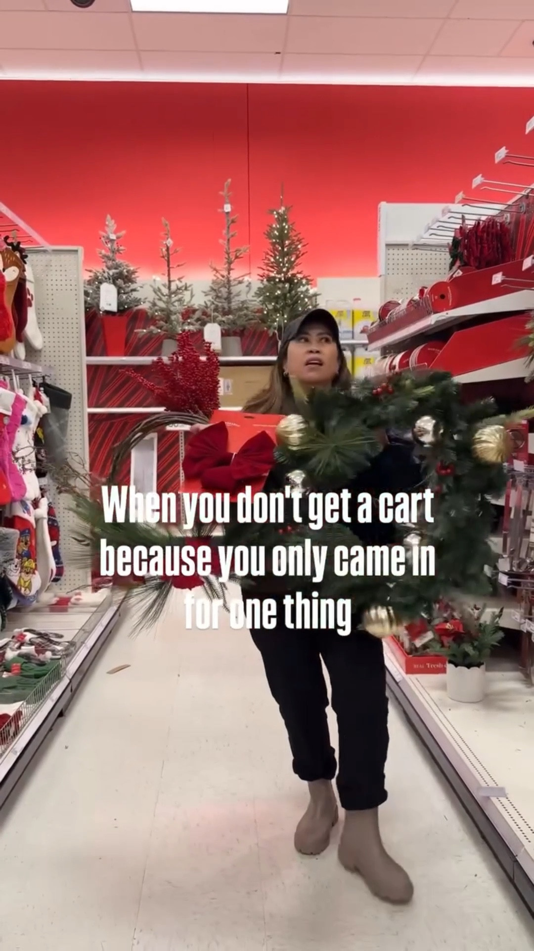 Then comes the inevitable walk of shame to get a cart with your hands loaded down

•

#relatablereels #shoppingfun #momhumor #instamoms #christmasdecorationseverywhere #momcomedy