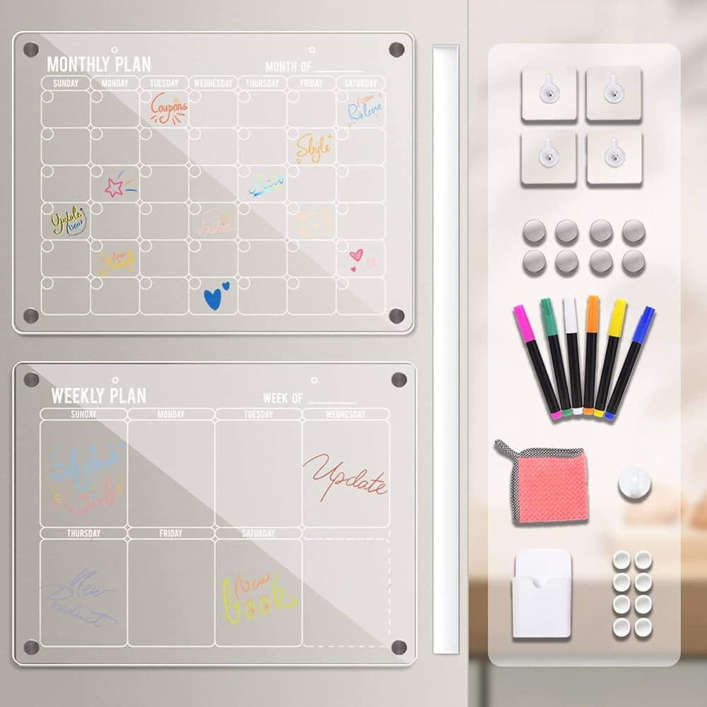 Homyaco Acrylic Calendar for Fridge, 2 Pack 16'' x 12'' Clear Magnetic Calendar for Refrigerator,... | Amazon (US)