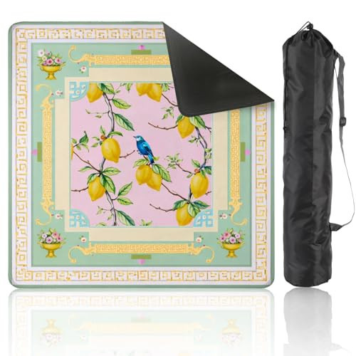 Mahjong Mat with Carrying Bag 31.5" x 31.5" Non-Slip Noise Reduction Lemons Blue Bird Botanical Ornamental Frame Pastel Table Mat for Mahjong Poker Dominoes Card Board Tile Games | Amazon (US)