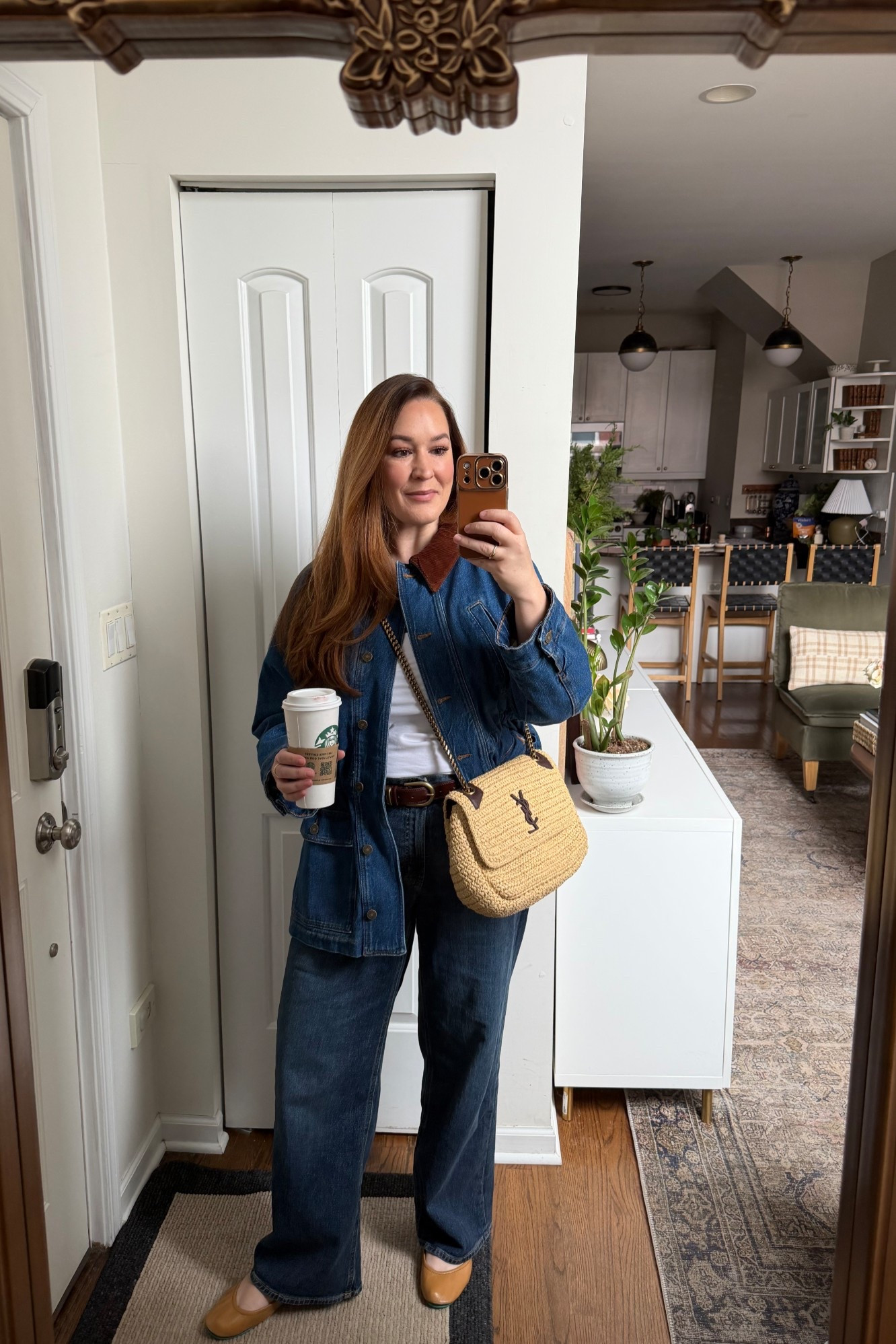Easy shopping day outfit. Always with a tank underneath for easy try ons and comfy flats you can slip on and off!

Denim jacket with corduroy collar- 38/8
White tank top- L
Dark wash wide leg jeans- 12P
Brown and brass belt- 95
Flats- Round down to the nearest whole sizee

#LTKOver40 #LTKMidsize #LTKootd