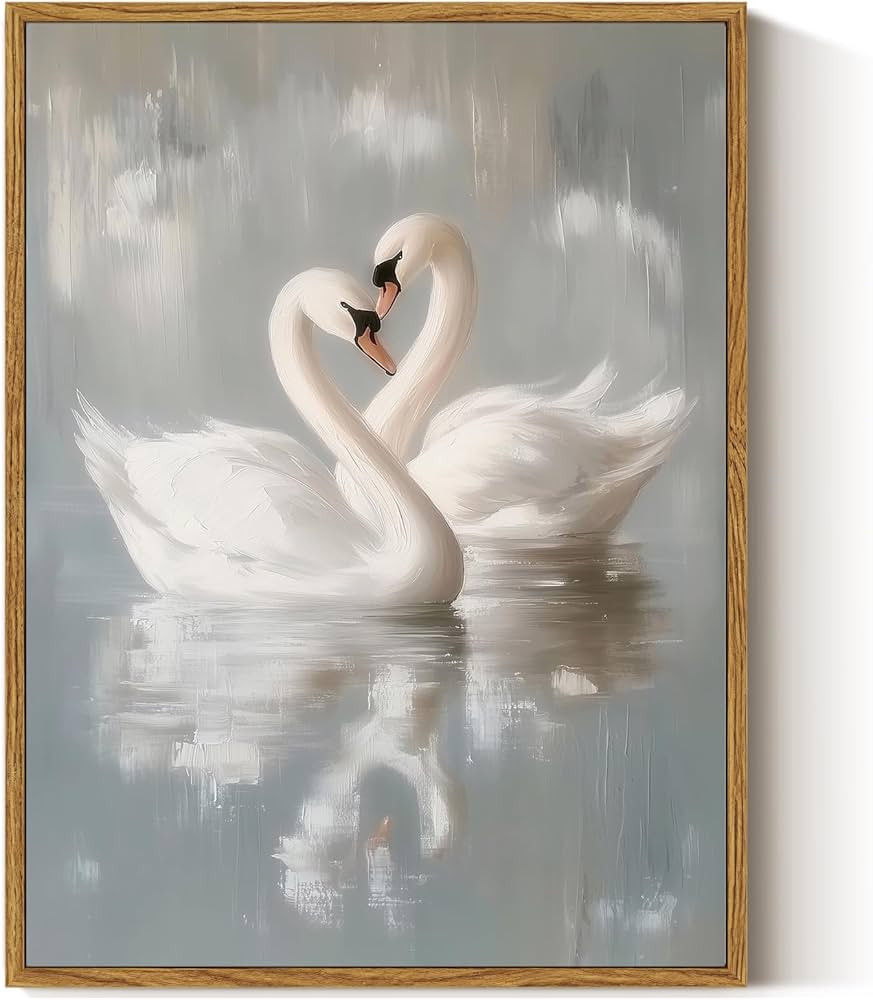 ARPEOTCY Vintage Framed Canvas Wall Art, Vintage Grace Swan Painting Bathroom Decor Wall Art, Cla... | Amazon (US)