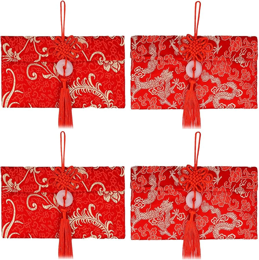 4pcs Satin Chinese Red Envelopes, Exquisite New Year Lucky Money Envelopes with Chinese Knot & Ja... | Amazon (US)