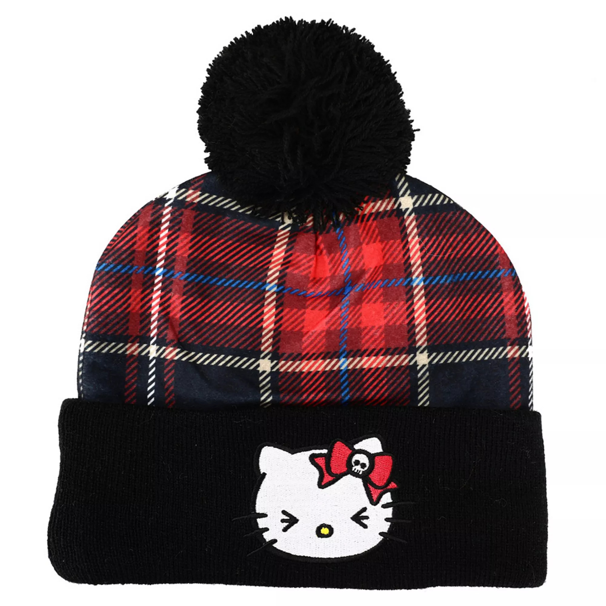 Women's Hello Kitty Punk Jacquard Plaid Crown Embroidered Cuffed Beanie Hat | Kohl's