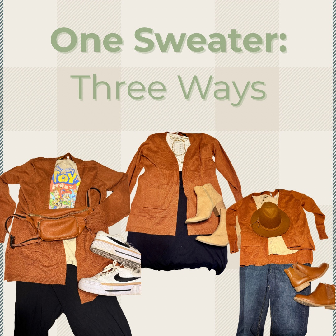 ✨ One Sweater, Three Ways ✨
I love finding pieces I can wear over and over again — and this rust cardigan is the perfect staple for all the fall outfits. 🍂 From casual park days with the kids 👟, to church or date night ✨, to cozy fall outings 🎃, it works for every occasion.
Swipe to see how I styled it three different ways ➡️
Which one is your favorite: 🍂 Fall Vibes, ✨ Dressy, or 👟 Casual/Playful?

#LTKFindsUnder100 #LTKSeasonal #LTKMidsize