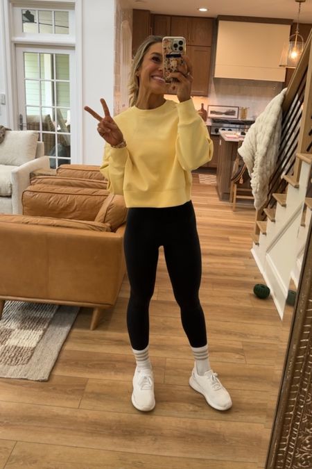 Love this crewneck so much — makes me
HAPPY⭐️🌞 it’s def oversized in your true size! I am in the XS / more fitted BUT I have the S in the striped color which is my normal size I’d say and it’s perfectly oversized and cozy! 🤎shoes are tts & I have a code next week! Leggings are paragon ☺️

Athleisure / Abercrombie / kizik / casual / Holley Gabrielle 

#LTKFindsUnder100 #LTKActive #LTKFindsUnder50