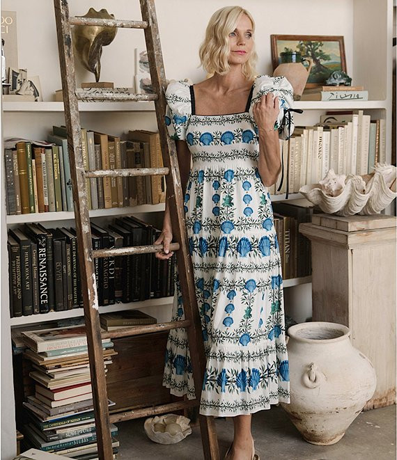 x Jennifer Sumko Cecily A-Line Tie Puffed Sleeve Maxi Dress | Dillard's