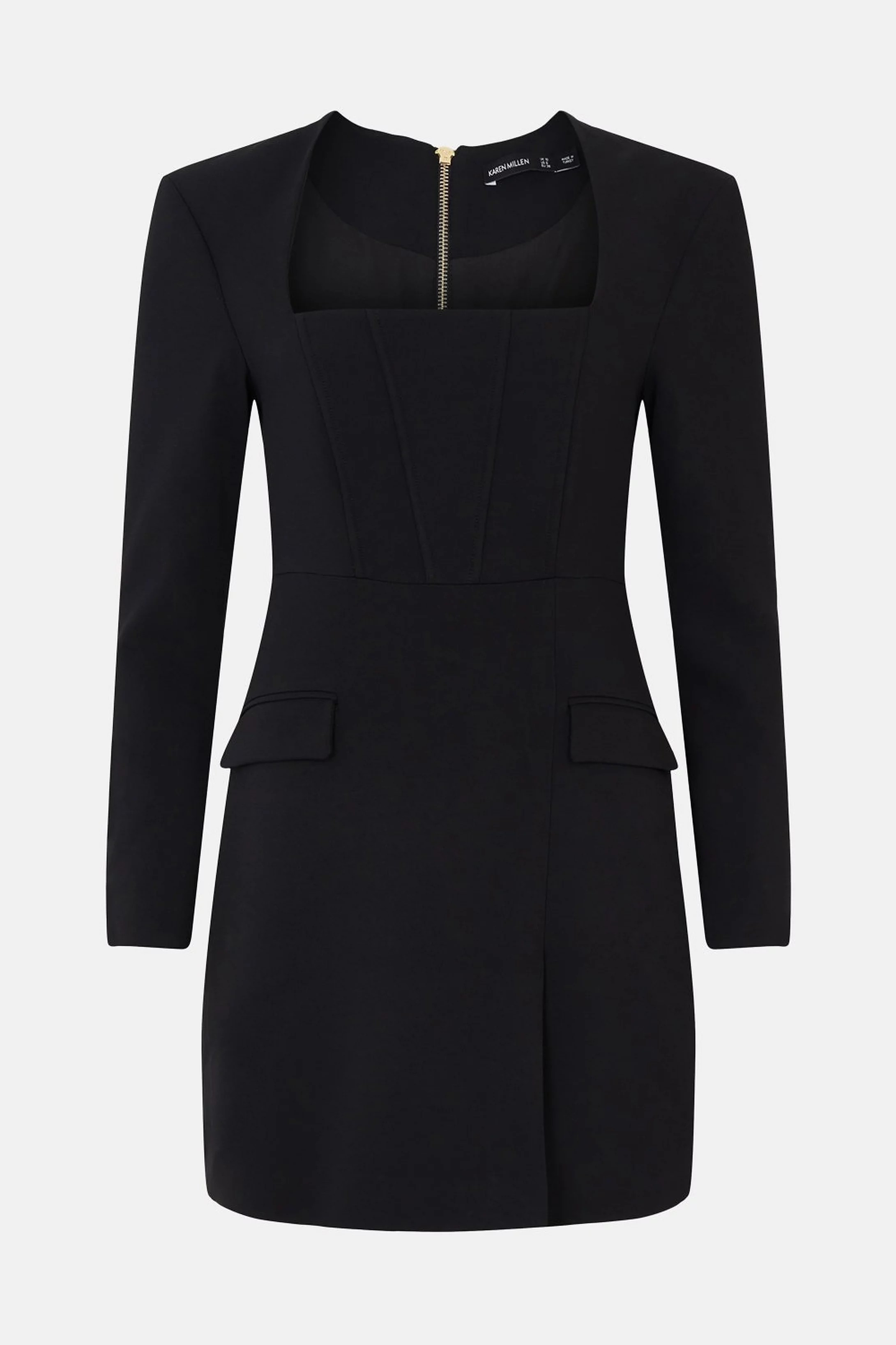 Compact Viscose Open Neck Corset Mini Dress | Karen Millen US