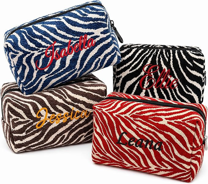 Personalized Embroidered Zebra Stripe Makeup Bag, Custom Name Chenille Travel Toiletry Organizer ... | Amazon (US)