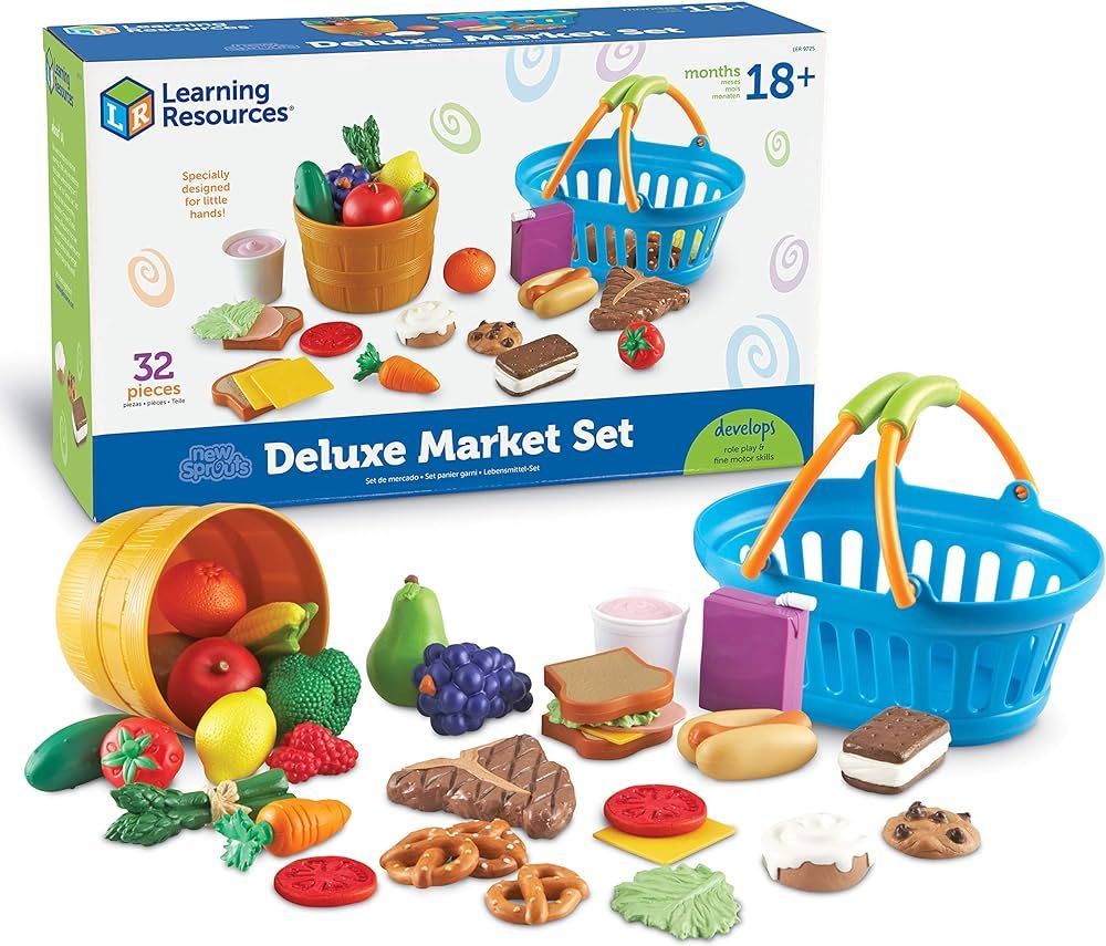 Learning Resources New Sprouts Deluxe Market Set - 32 Pieces, Ages 18+ months Pretend Play Food f... | Amazon (US)