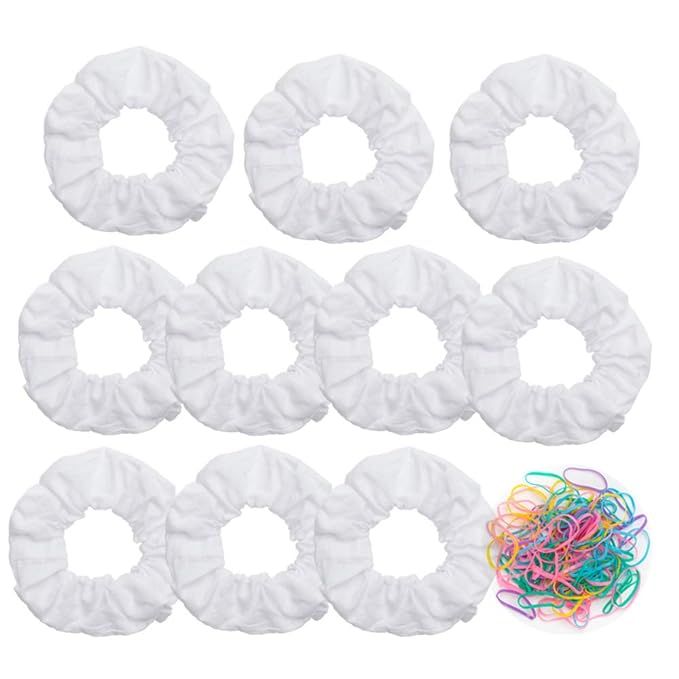 10 Pack White Cotton Scrunchies for Tie Dye Hair Elastic Hair Ties Pony Tail Holder for Party | Amazon (US)