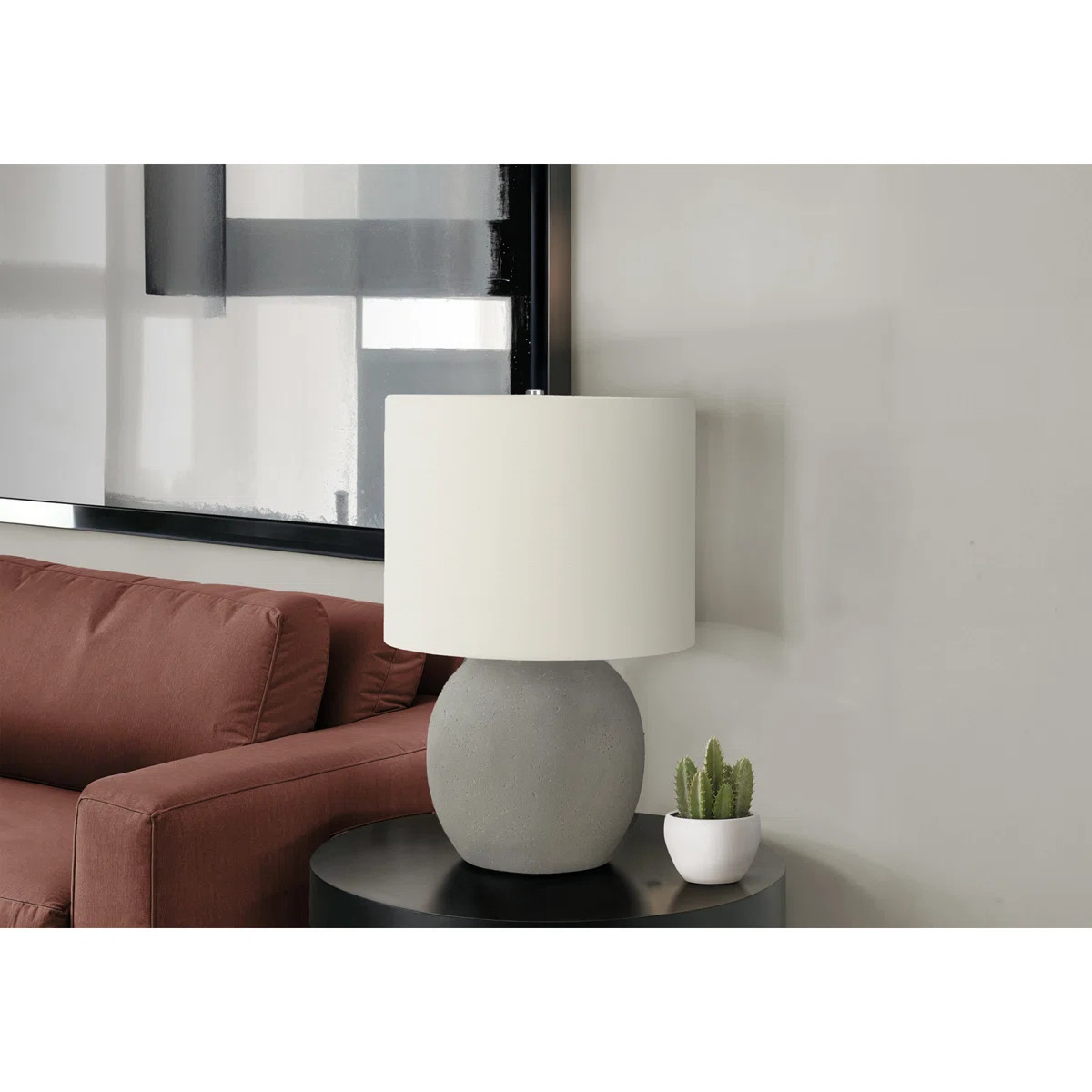 Lighting, 20"H, Table Lamp, Grey Concrete, Ivory / Cream Shade, Contemporary | Wayfair North America