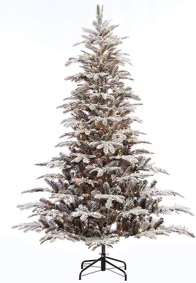 Amazon.com: Puleo International 7.5 Foot Pre-Lit Flocked Aspen Fir Artificial Christmas Tree with... | Amazon (US)