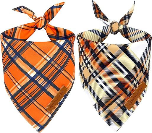 Realeaf Fall Dog Bandanas 2 Pack, Reversible Orange Plaid Holiday Pet Scarf for Boy and Girl, Pre... | Amazon (US)