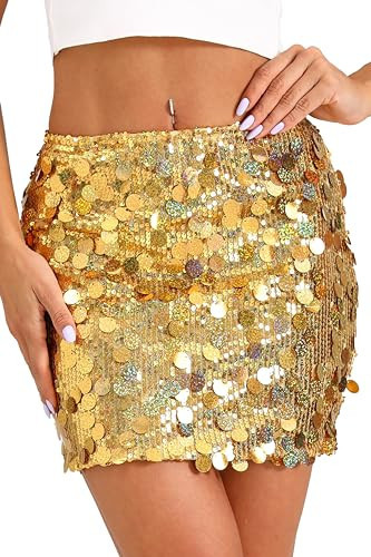 GUANYY Womens Sequin Skirt Gold Glitter Mini Skirt Shining Party Bodycon Short Pencil Skirt Party Club Colorful Gold Small | Amazon (US)