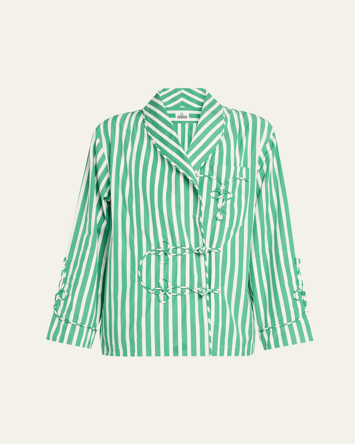 Cord-Embroidered Striped Cotton Jacket | Bergdorf Goodman