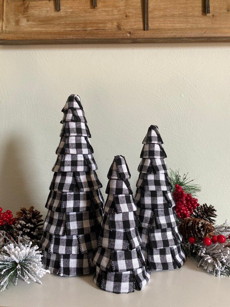 Buffalo check decor buffalo plaid cone trees farmhouse Christmas tree country holiday decor rusti... | Etsy (US)