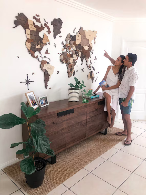 Wood World Map Wall Art Large Wall Decor Weltkarte Holz Travel | Etsy | Etsy (US)