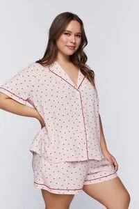 Plus Size Heart Print Shirt & Shorts Pajama Set | Forever 21 (US)