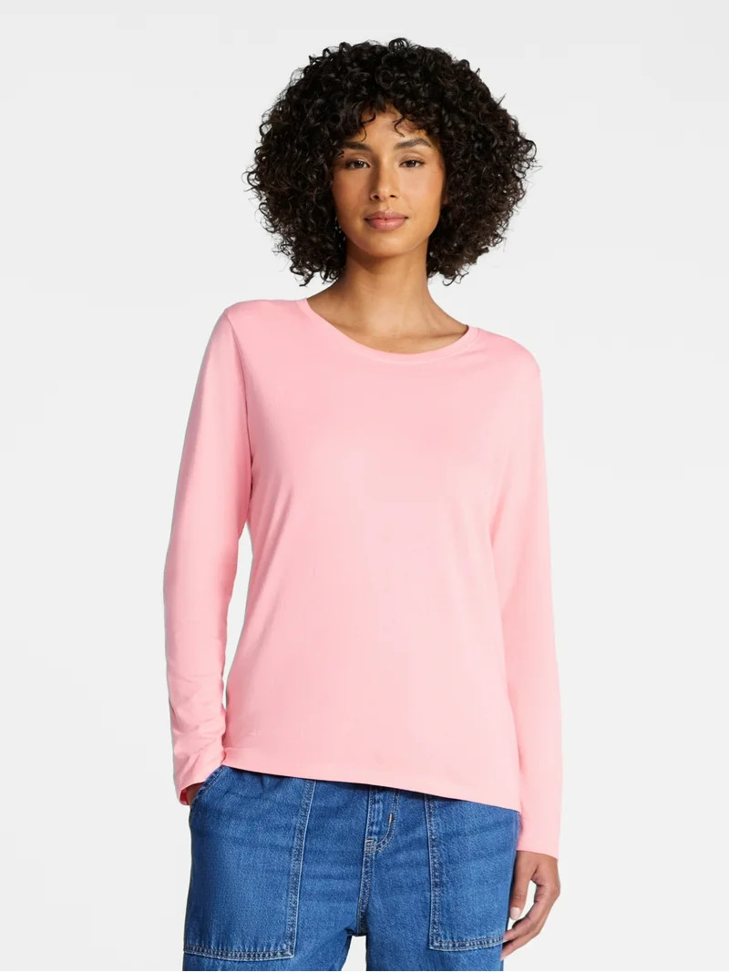 Time and Tru Women's Crewneck Tee with Long Sleeves, Sizes XS-XXXL | Walmart (US)