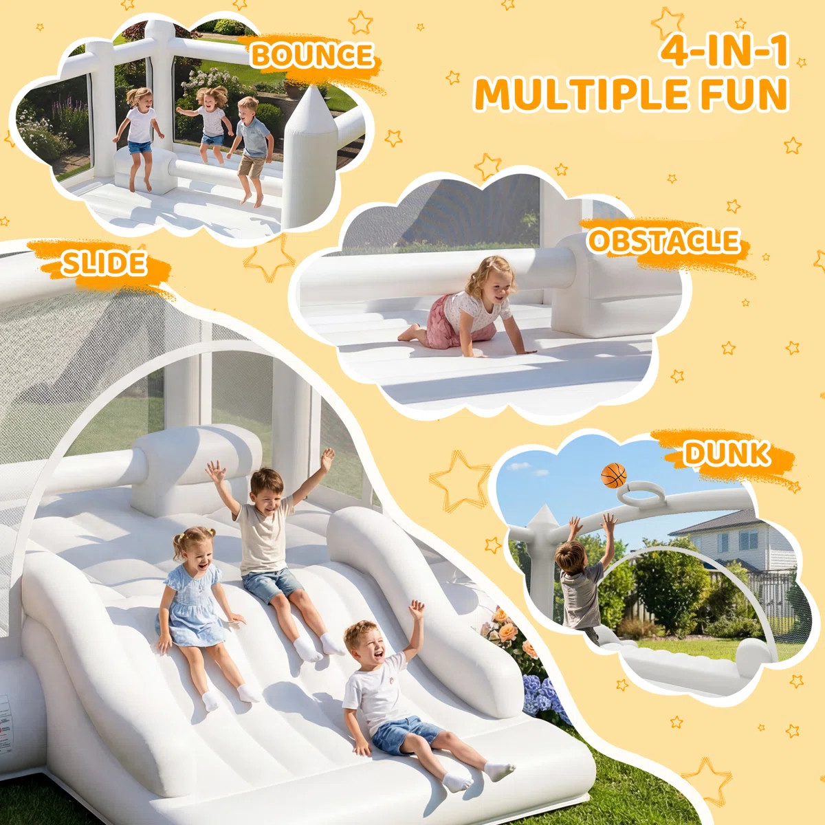 15.3' X 12' White Bounce House With Slide & Air Blower | Wayfair North America