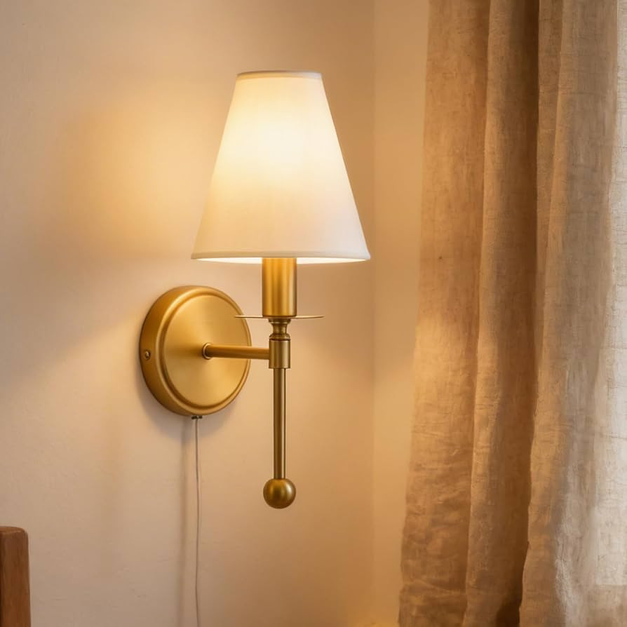 Plug in Wall Lamp,Plug-in or Hardwired Installation Wall Sconce with Beige Fabric Shade for Wall ... | Amazon (US)