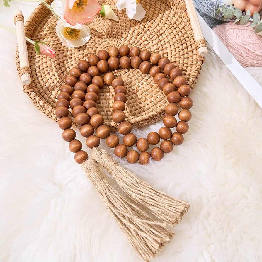 OMISHE Wood Bead Garland with Tassels, 59in Wooden Beads Garland, Decorative Beads Garland Decor,... | Amazon (US)