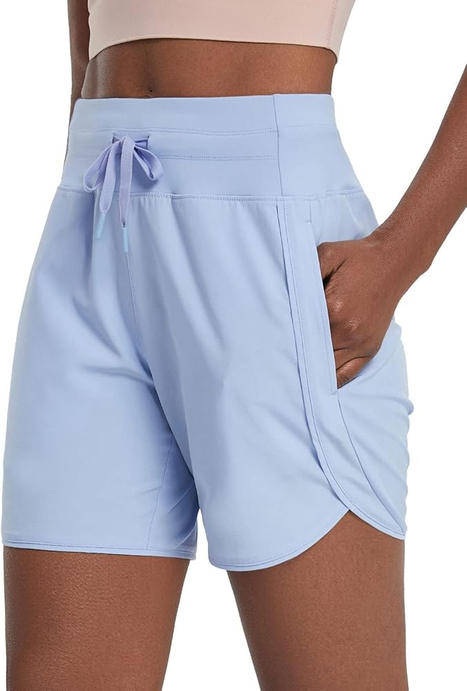 BALEAF Women's 5" Workout Shorts Athletic Running Shorts High Waisted with Zipper Pocket Gym Quic... | Amazon (US)