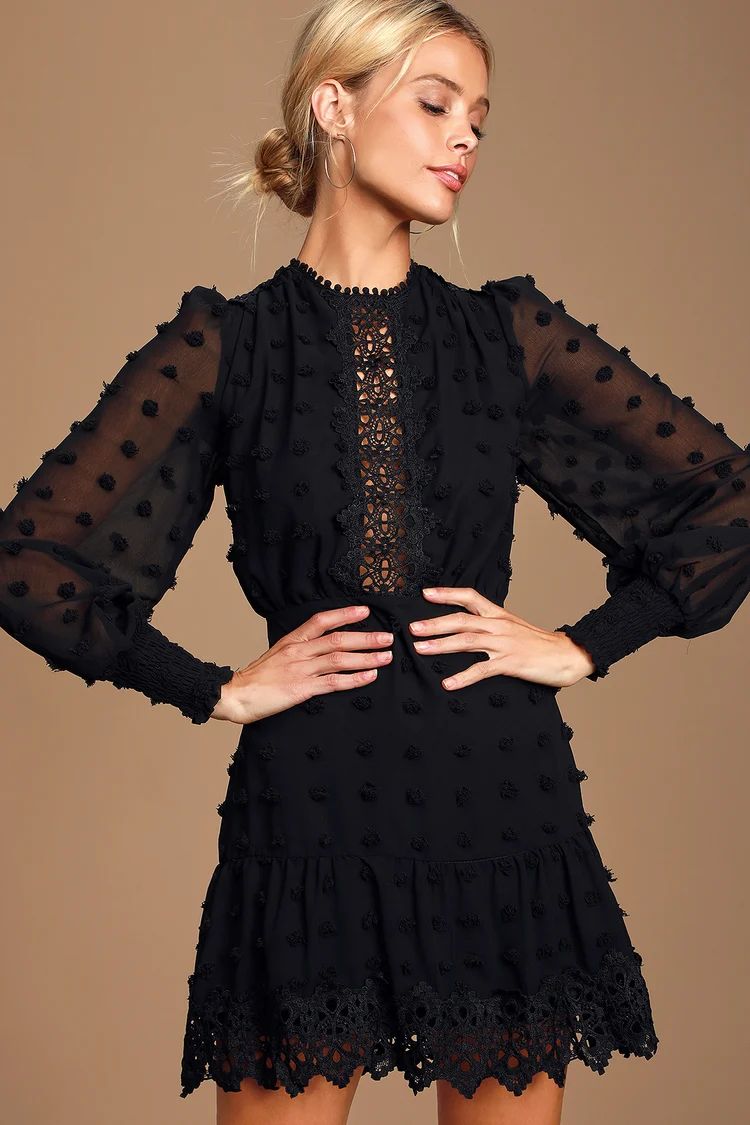 Lust or Love Black Embroidered Lace Long Sleeve Dress | Lulus