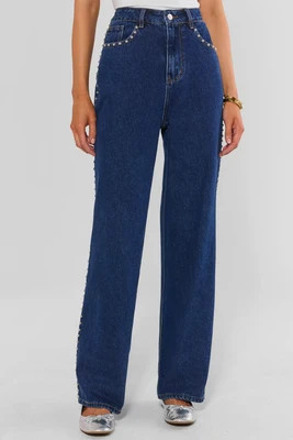 Adrian Dark Wash Studded Straight Jeans | Avara