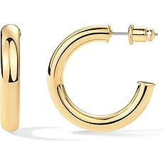 PAVOI 14K Gold Plated Lightweight Chunky Open Hoops for Women | Trendy Gold Hoop Earrings | Amazon (US)