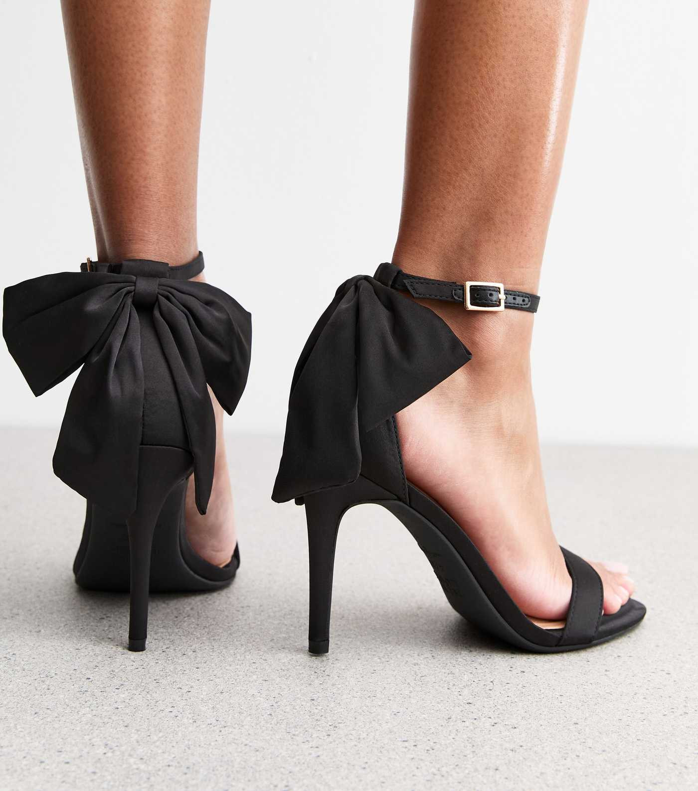 Black Satin Bow Stiletto Heel Sandals | New Look | New Look (UK)