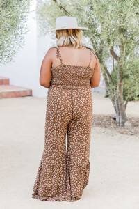Aware Of This Brown Floral Flare Leg Jumpsuit | Pink Lily