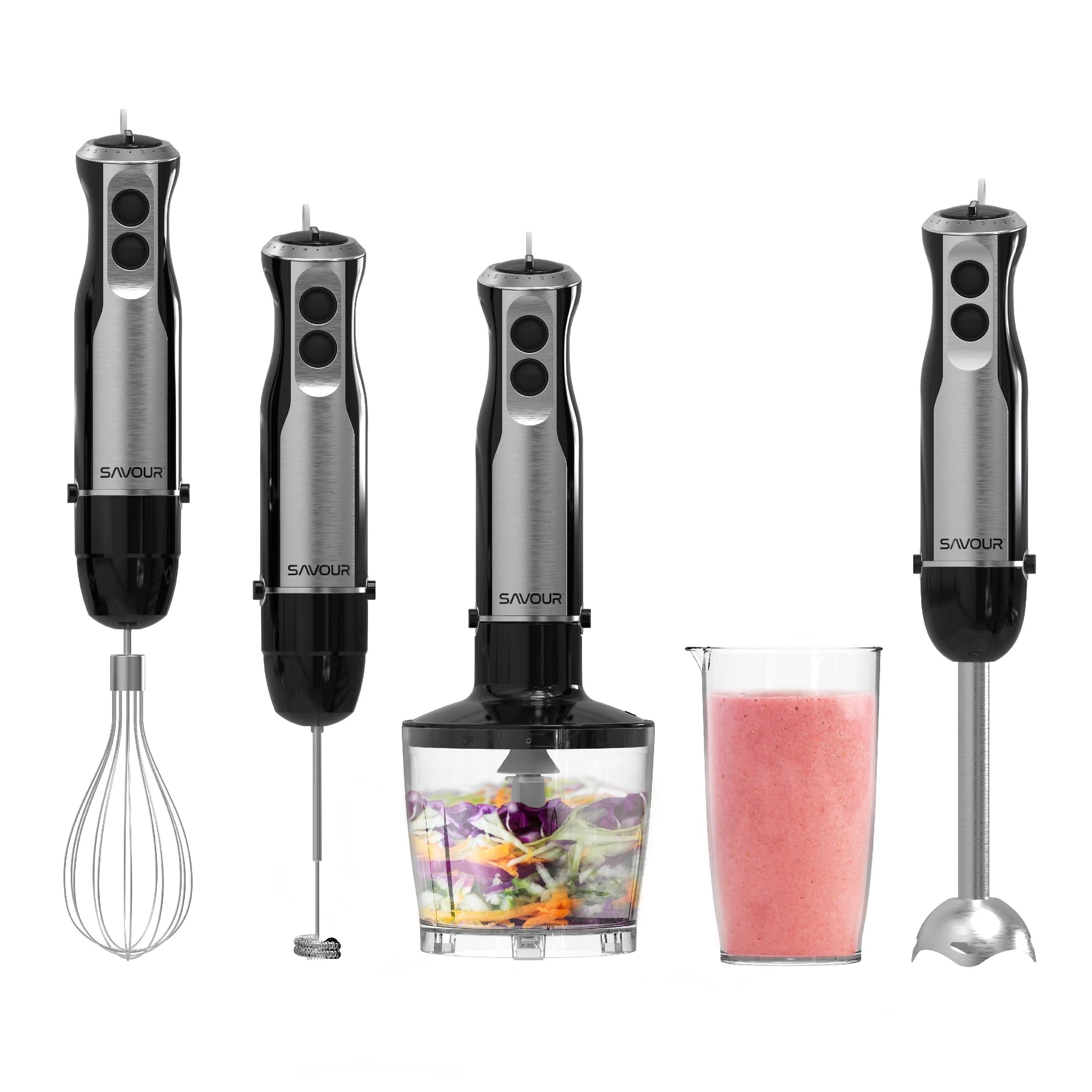 Savour 6-Piece Savour Handheld Immersion Blender Set with Attachments for Whisk, Frother, Chopper... | Walmart (US)