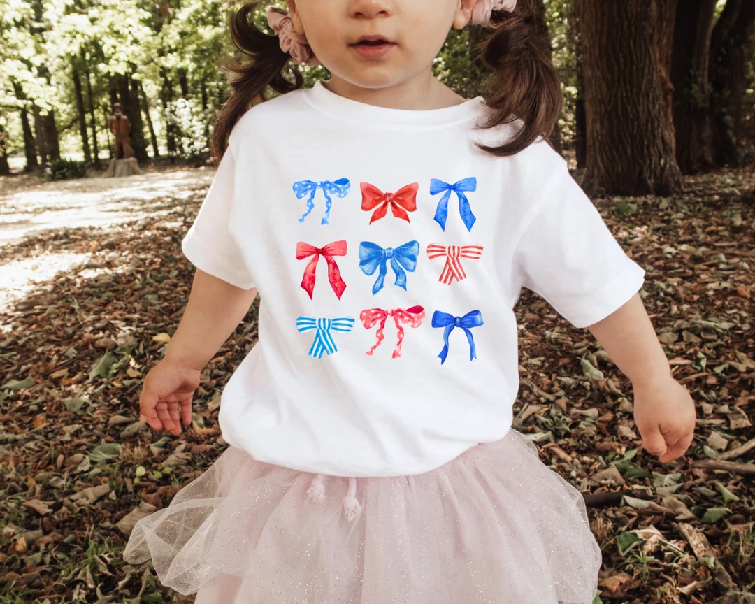 Coquette 4th of July Shirt, Patriotic Toddler Shirt, Boho Coquette Bows Tee, Cute Fourth of July ... | Etsy (US)