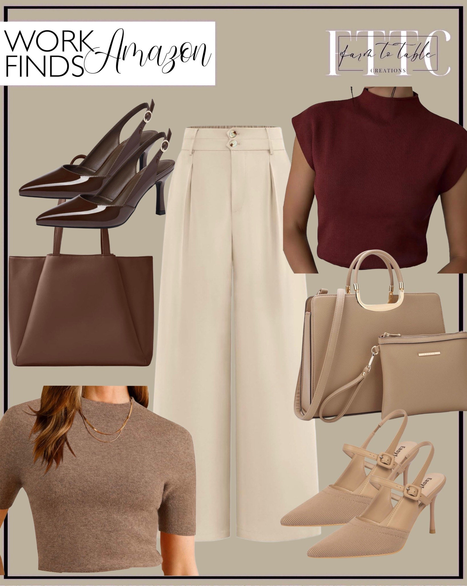 Chic Workwear Finds That Look Polished Every Time

Follow @farmtotablecreations on Instagram for more elevated everyday style 🤍

These are the kind of pieces that make getting dressed for work feel effortless. The tailored trousers paired with a fitted knit instantly create a clean, polished look, while the structured bags and classic heels pull everything together. I love mixing rich tones like brown and burgundy with soft neutrals—it feels elevated, timeless, and easy to repeat all season.

#workoutfits | #workwear | #trousers | #heels | #handbag | #officeoutfit | #neutralstyle | #ootd | #ootn

#LTKootd #LTKOver40 #LTKSaleAlert