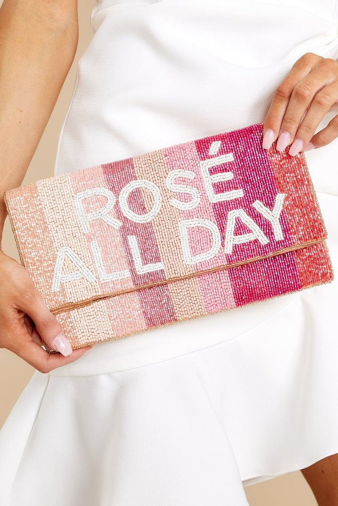 Sip By Sip Pink Multi Beaded Clutch | Red Dress 