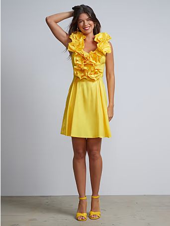 Rosette-Ruffle Flare Dress - New York & Company | New York & Company