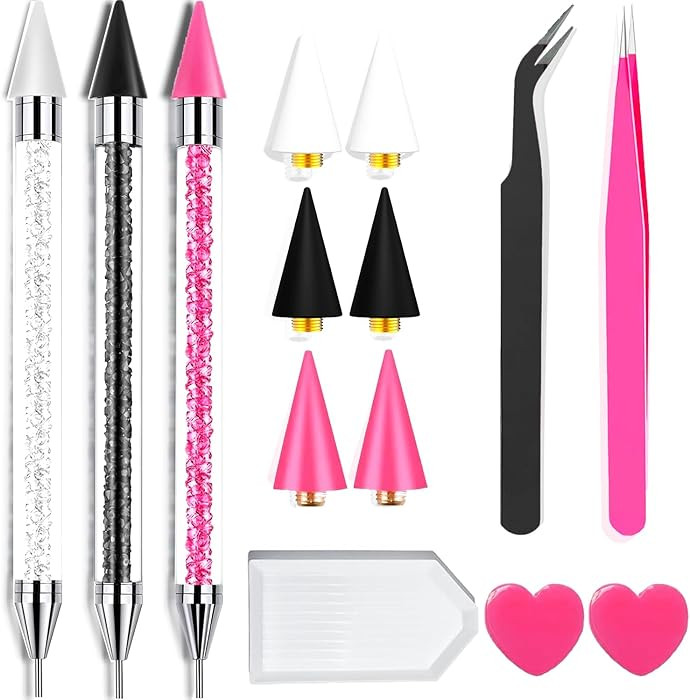 14 Pcs Rhinestone Picker Tool - 3 Pcs Dual-head Pens with 6 Wax Tips, Useful Clay, Precision Curv... | Amazon (US)